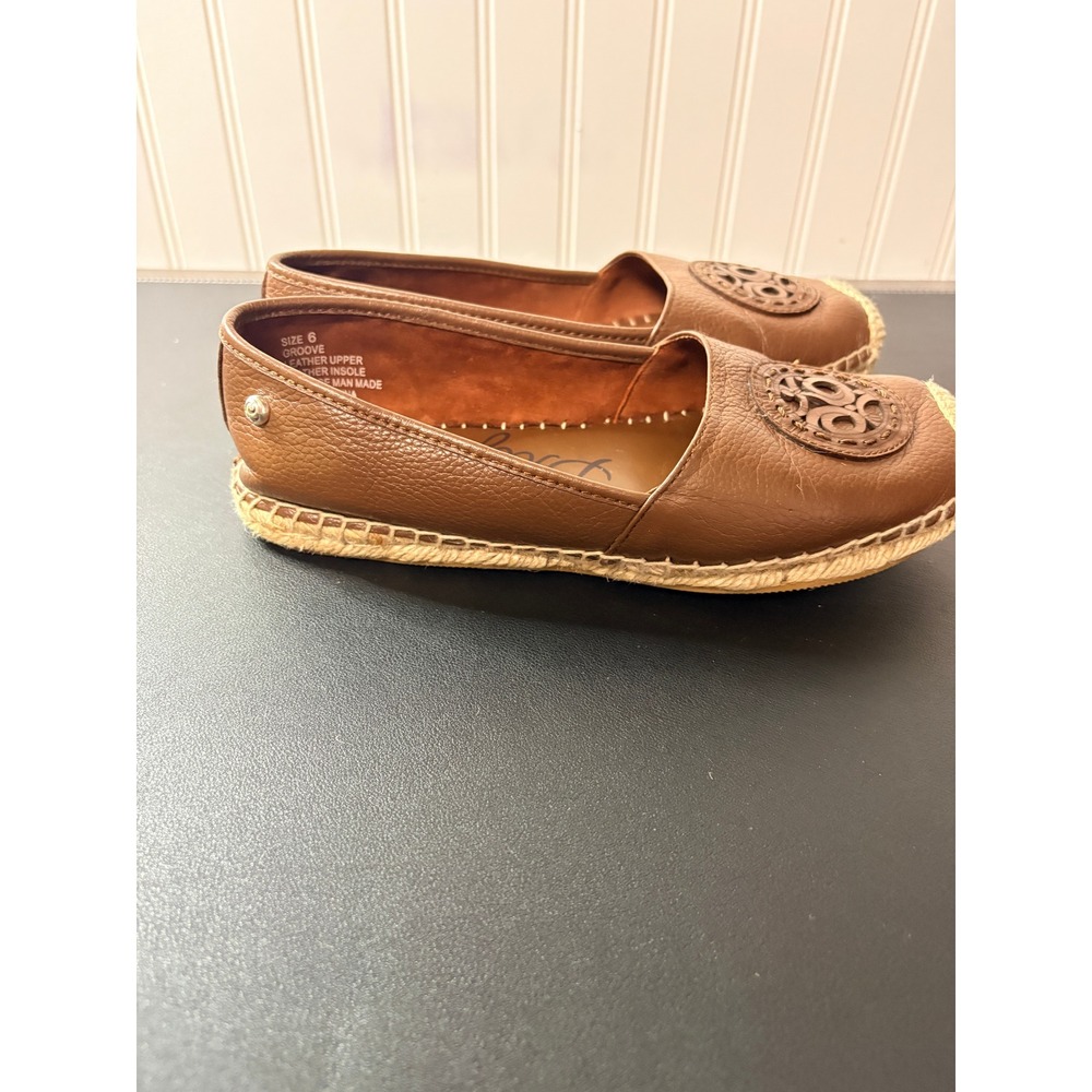 Brighton Groove Brown Pebbled Leather Espadrille Flats Medallion Slip On Shoes 6 - Picture 4 of 9